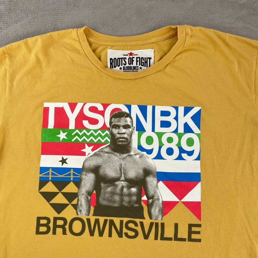 Roots of Fight Mike Tyson T Shirt Men 3XL‎ Yellow NY Brownsville 1989 USA Boxing